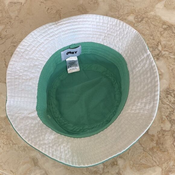 OBEY Rhythm Flat Top Bucket Hat Mint & White Unisex - Picture 5 of 8